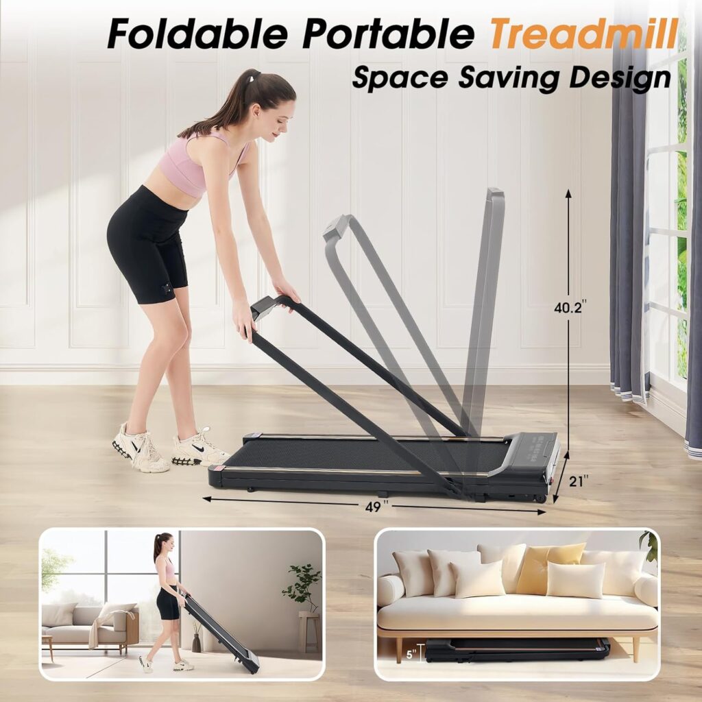 BAVILY 2 in 1 Folding Treadmill, 2.25HP Foldable Under Desk Walking Pad Treadmill with Remote Control LCD Display, Portable Jogging Treadmill for Home with 265lbs Weight Capacity