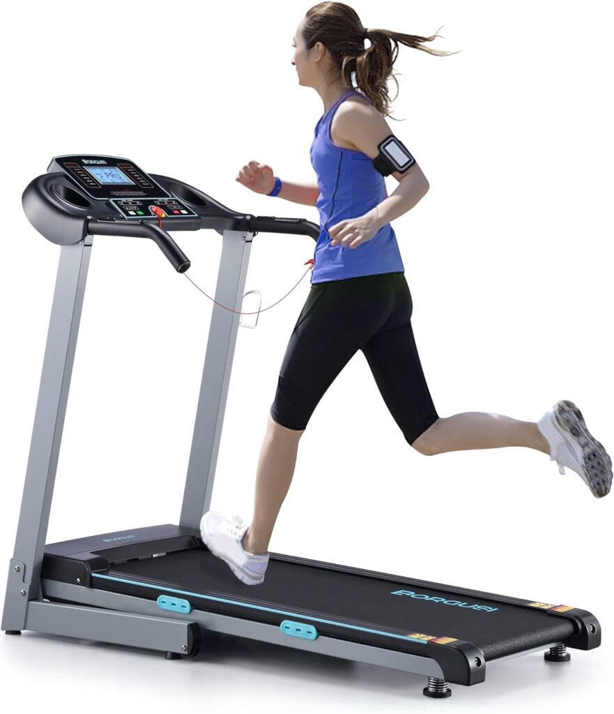 BORGUSI Treadmill with Auto/Manual Incline and Bluetooth Speaker, 2.5HP Folding Electric Treadmill Up to 8.5 MPH Speed, 15 Preset Programs Running Machine with Large LCD Panel for Home Use