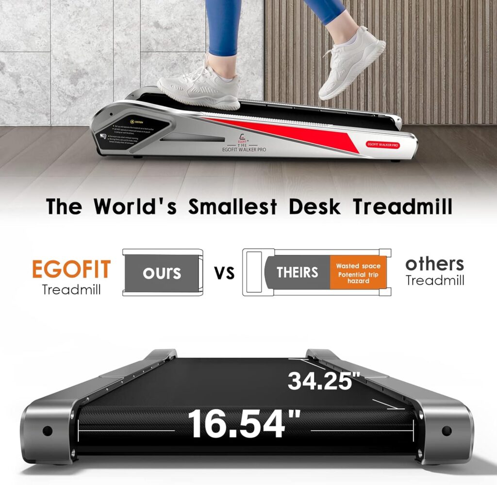 Egofit Walker Pro Under Desk Treadmill Walking Pad Small Compact Walking Treadmill with Incline 5° Fit Standing Desk, RemoteAPP Control