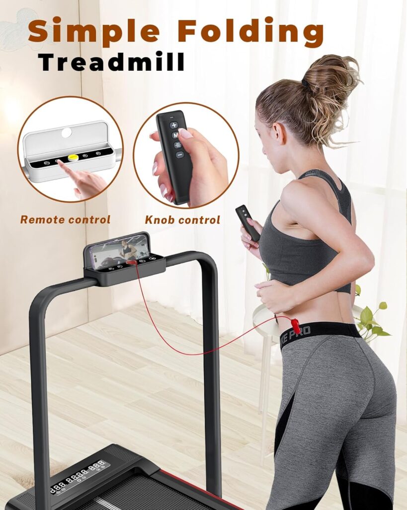 Foldable Treadmill Walking Pad Under Desk, 2.5HP Folding Treadmill with Handle for Office  Home, Quiet  Installation-Free with 0.6-6.2mph, 300 Lb Capacity, Safety Lock, LED Display