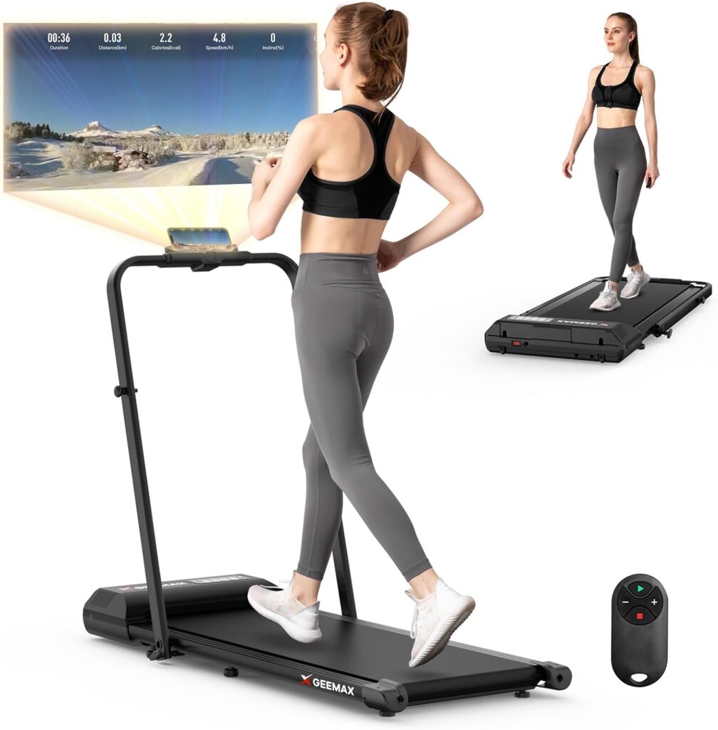 GEEMAX 2 in 1 Under Desk Treadmill, Foldable Compact Treadmill for Small Spaces, Workout Electric Exercise Running Walking Machine Fitness Equipment with Remote Control for Home Gym Office 6.0MPH