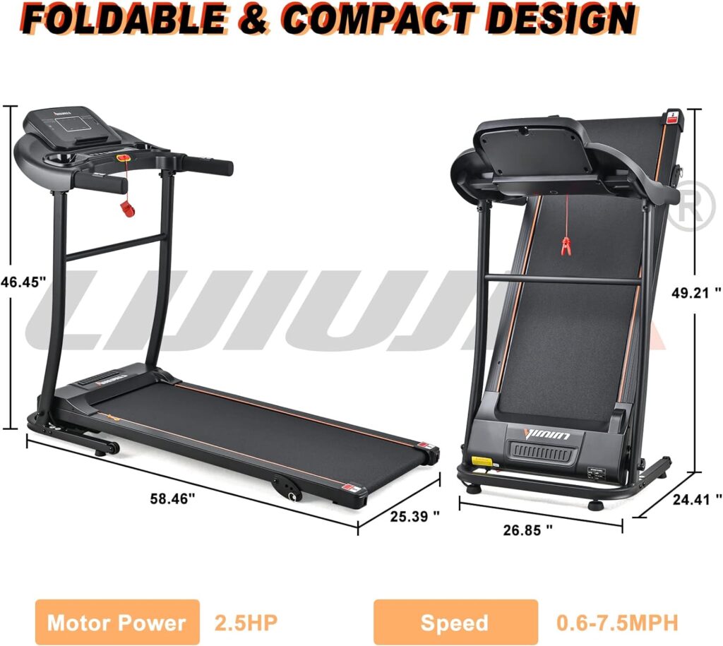 LIJIUJIA Folding Treadmill, 2.5HP Portable Treadmill Mini with Manual Incline  12 Preset PROG for Home Office Small Space, Walking Running Electric Treadmill with LED Display  APP  Cup Holder