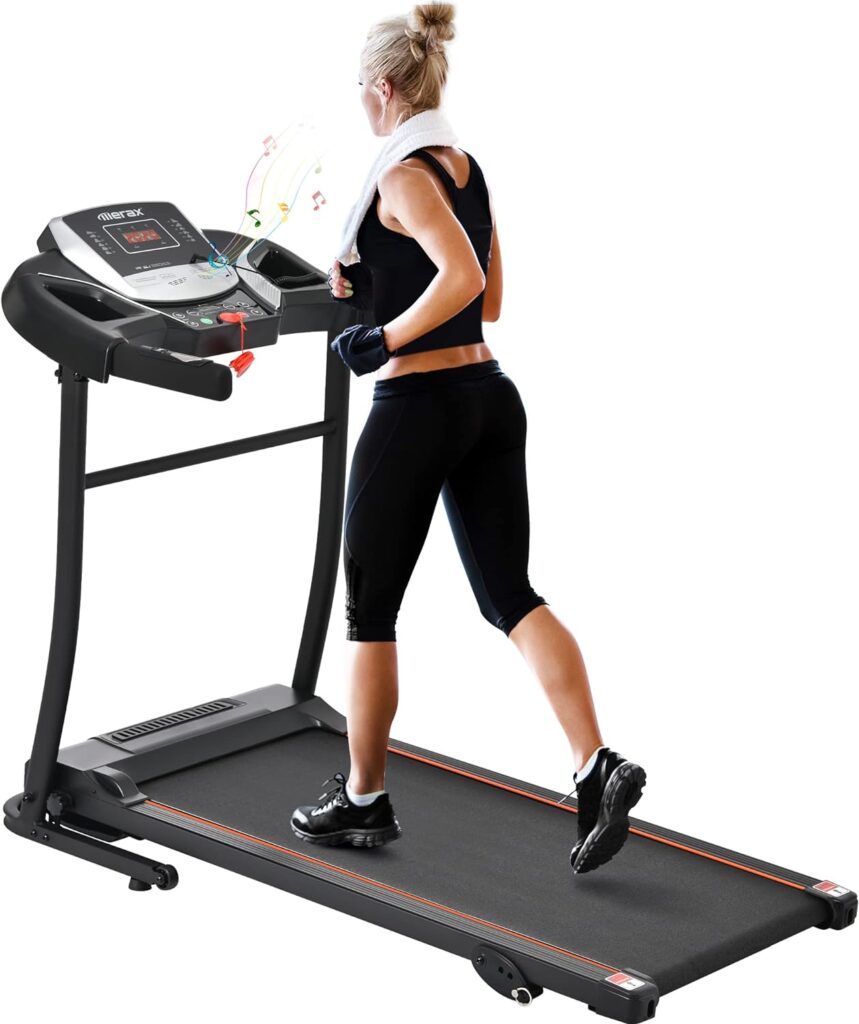 Merax Electric Folding Treadmill – Easy Assembly Fitness Motorized Running Jogging Machine with Speakers for Home Use, 12 Preset Programs