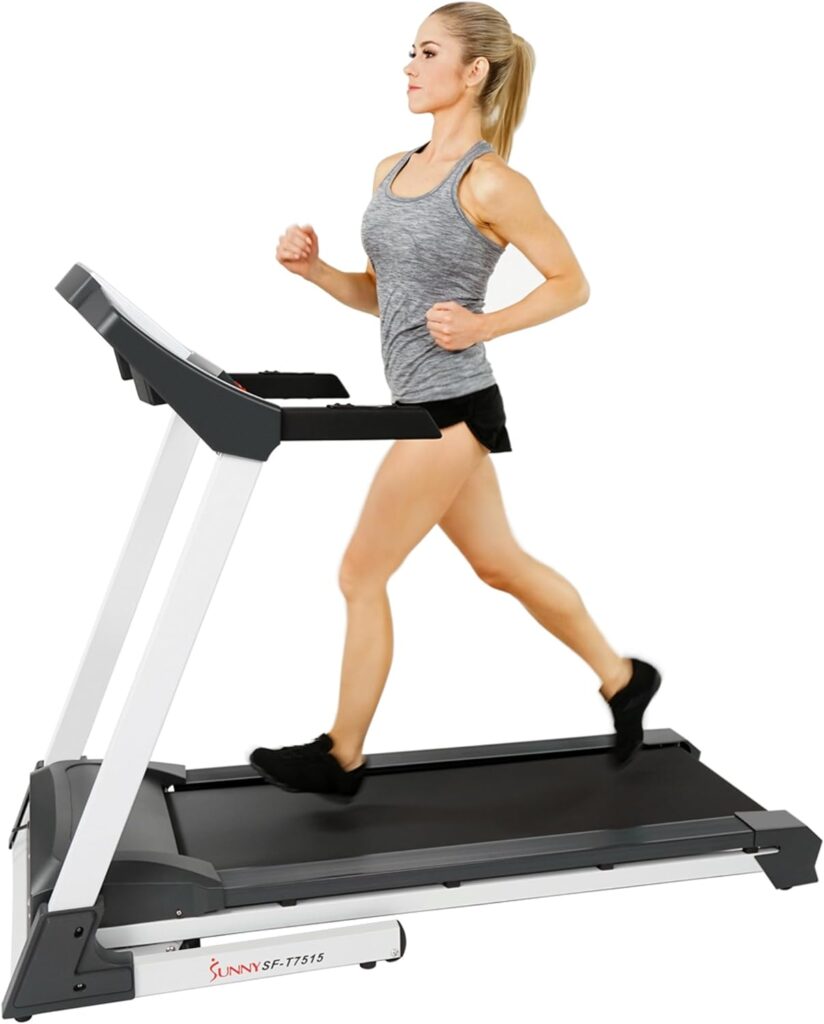 Sunny Health  Fitness Premium Treadmill with Auto Incline, Dedicated Speed Buttons, Double Deck Technology, Digital Performance Display, BMI Calculator  Pulse Sensors with Optional SunnyFit App