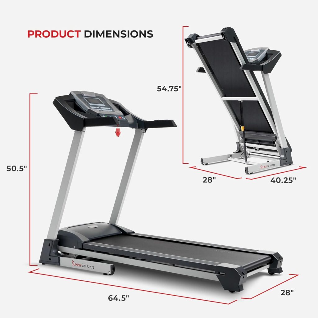 Sunny Health  Fitness Premium Treadmill with Auto Incline, Dedicated Speed Buttons, Double Deck Technology, Digital Performance Display, BMI Calculator  Pulse Sensors with Optional SunnyFit App