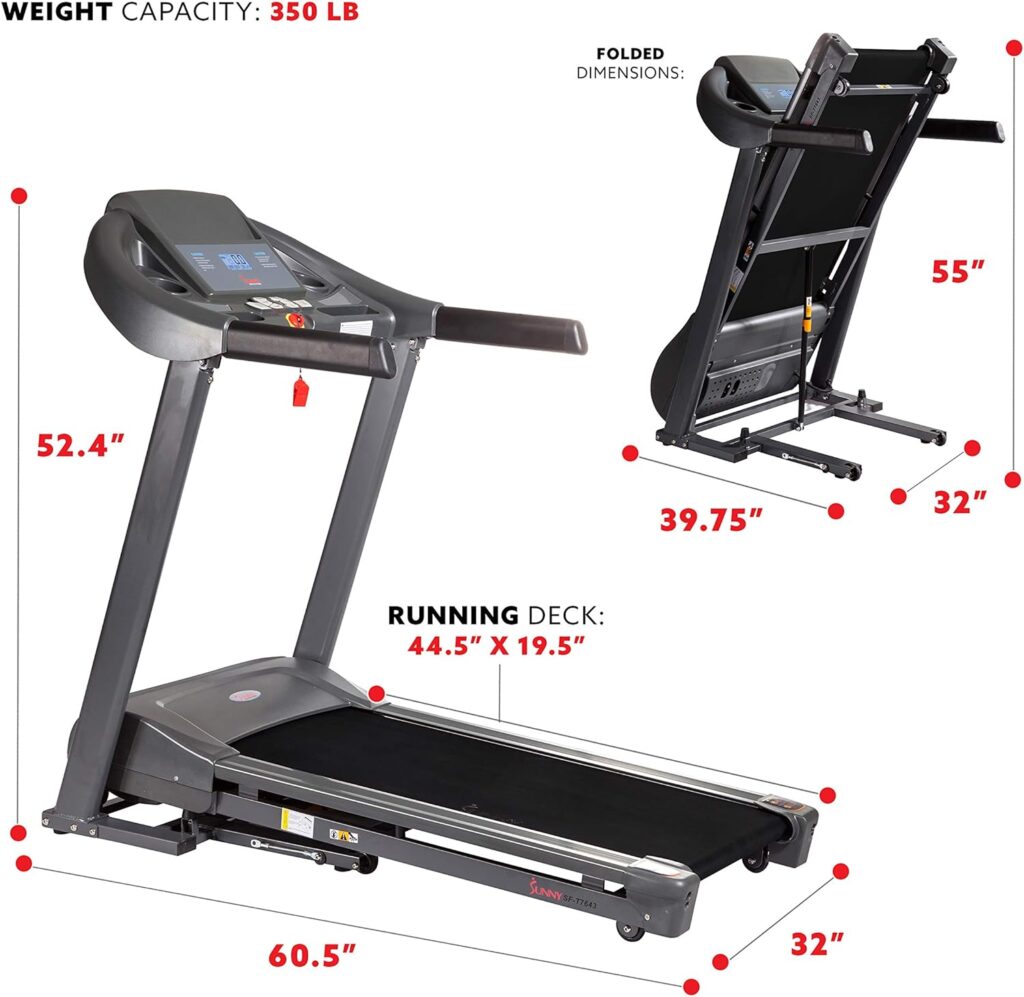 Sunny Health  Fitness T7643 Heavy Duty Walking Treadmill with 350 lb High Weight Capacity, Wide Walking Area and Folding for Storage