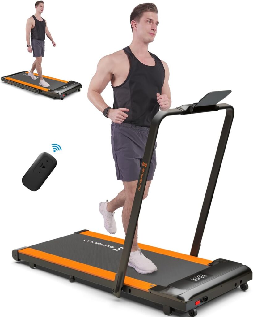 SupeRun 2 in 1 Under Desk Treadmill, 3.0HP Folding Treadmill with 300 LBS for Home, Portable Compact Walking Pad with 12 Programs