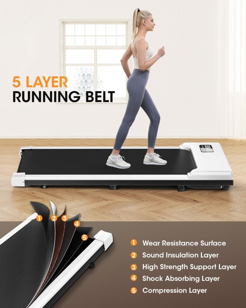 THAILE Walking Pad Treadmill, Under Desk Treadmills for Home/Office Portable Mini Treadmill with Remote Control, 300 lbs Capacity, LED Display, 2.5 HP Walking Jogging Machine for Small Spaces