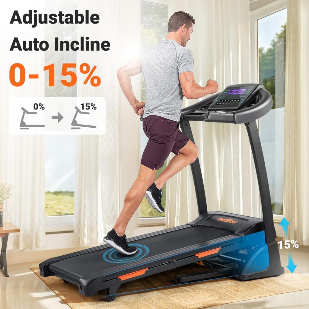 THERUN Incline Treadmill, Treadmill for Running and Walking, 300 lbs Weight Capacity Folding Treadmill with 0-15% Auto Incline, Wide Belt, 3.5HP, App, Heart Rate, Black