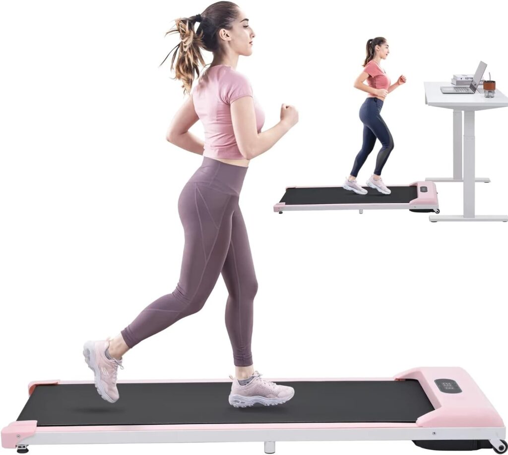 Walking Pad Desk Treadmill, Merax Portable Under Desk Treadmill 2.5HP Walkstation Installation Free, Remote Control, Walking Jogging Running Machine, LED Display for Home/Office