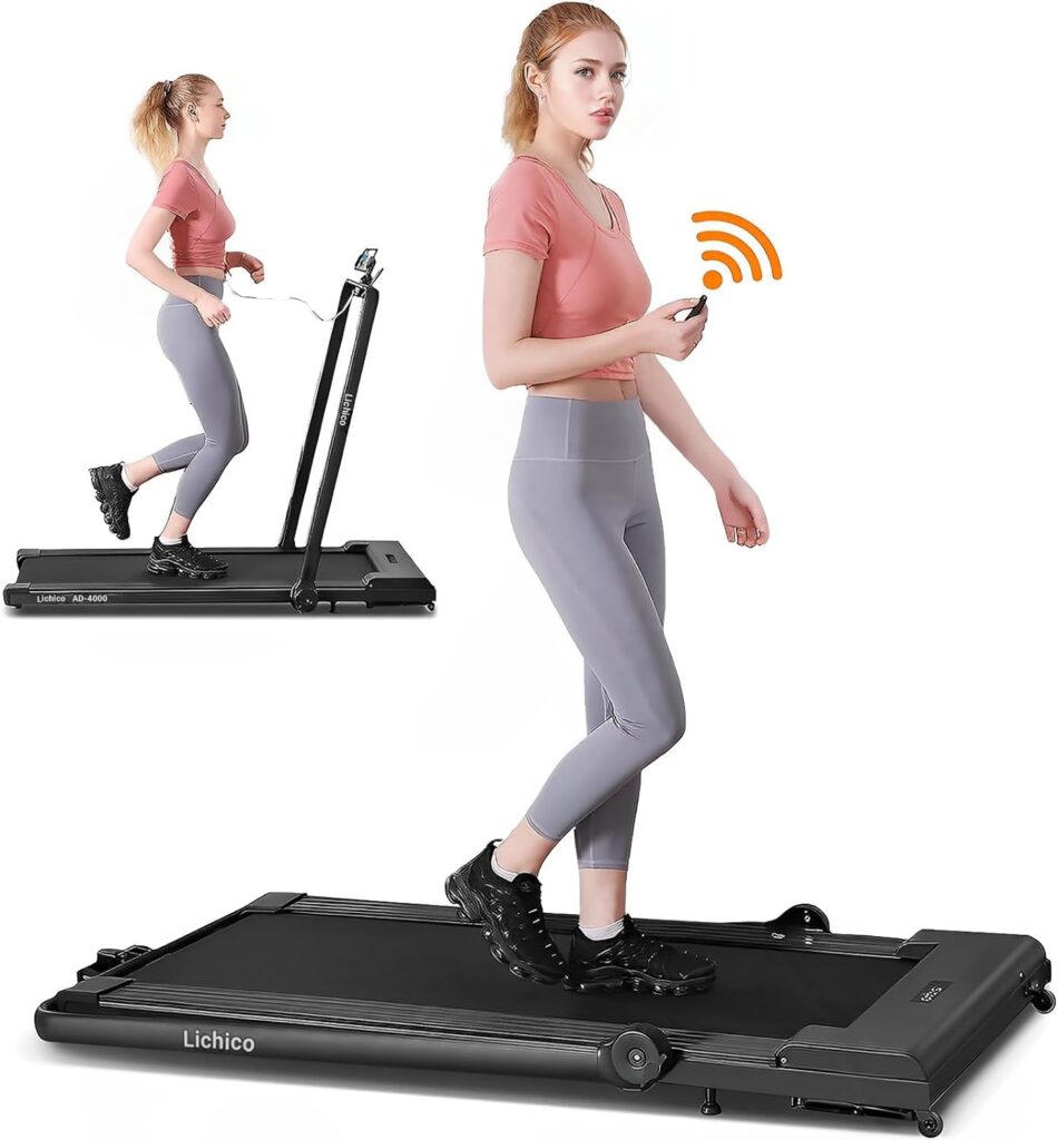 YRUN/LICHICO Under Desk Treadmill, 2 in 1 Portable Folding Treadmill, 3.0HP Brushless Motorized Electric Walking Treadmill, Larger Running Area, Small Mini Walking Pad Running Machine for Home Office