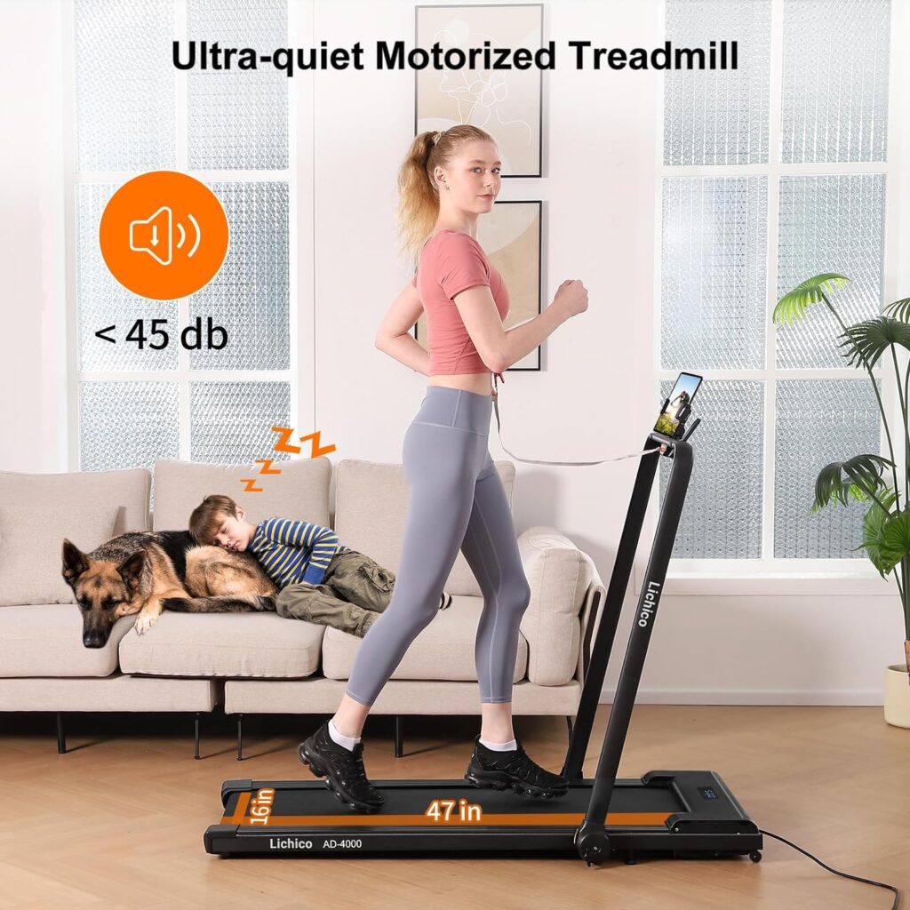 YRUN/LICHICO Under Desk Treadmill, 2 in 1 Portable Folding Treadmill, 3.0HP Brushless Motorized Electric Walking Treadmill, Larger Running Area, Small Mini Walking Pad Running Machine for Home Office